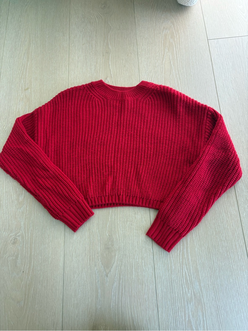 Elodie Cropped Ribbed Crewneck Sweater - Red